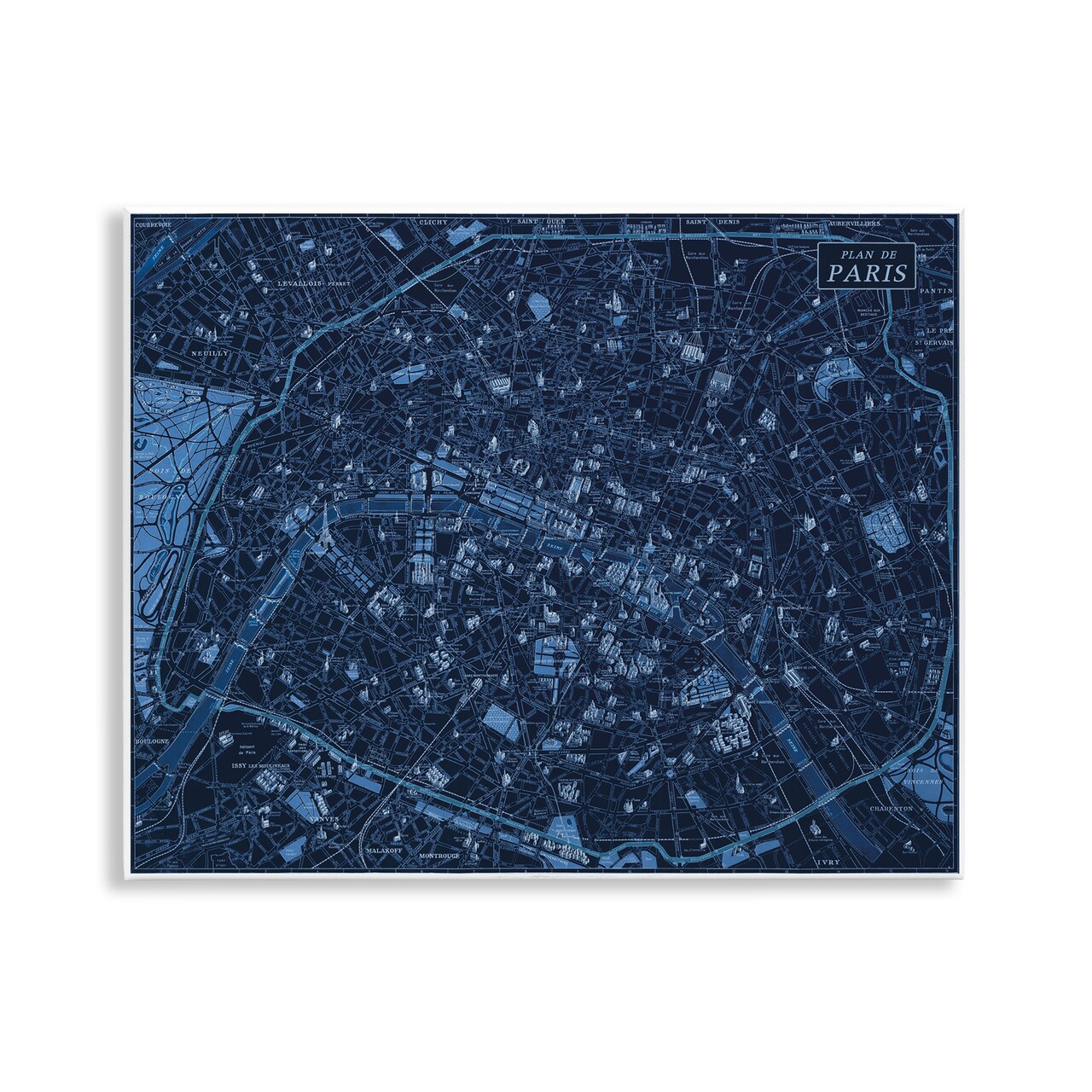 Stupell Industries Blue Detailed Paris Map Wall Plaque Design by Phillipa Katz